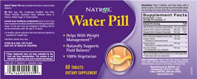Photo of the Natrol Water Pill label