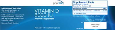 Photo of the Pharmax Vitamin D 5000 IU label