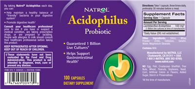 Photo of the Natrol Acidophilus label
