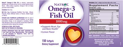 Photo of the Natrol Omega-3 Fish Oil 1000 mg Lemon Flavor label