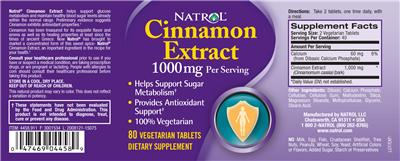 Photo of the Natrol Cinnamon Extract 1000 mg label