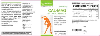 Photo of the NeoLife Nutritionals Chelated Cal-Mag 400 IU Vitamin D3 label