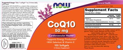 Photo of the NOW CoQ10 50 mg label