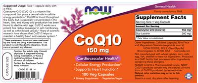 Photo of the NOW CoQ10 150 mg label