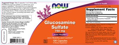 Photo of the NOW Glucosamine Sulfate 750 mg label