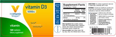 Photo of the The Vitamin Shoppe Vitamin D3 5000 IU label