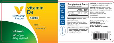 Photo of the The Vitamin Shoppe Vitamin D3 5000 IU label