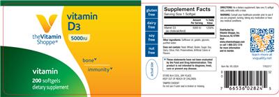 Photo of the The Vitamin Shoppe Vitamin D3 5000 IU label