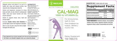 Photo of the NeoLife Nutritionals Chelated Cal-Mag 1000 IU Vitamin D3 label