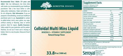 Photo of the Genestra Brands Colloidal Multi Mins Liquid Natural Orange Flavor label