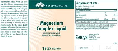 Photo of the Genestra Brands Magnesium Complex Liquid Natural Tart Berry Flavor label