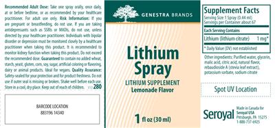 Photo of the Genestra Brands Lithium Spray Lemonade Flavor label