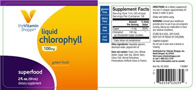 Photo of the The Vitamin Shoppe Liquid Chlorophyll 100 mg label