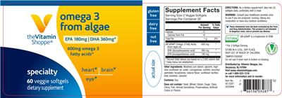Photo of the The Vitamin Shoppe Omega 3 From Algae label
