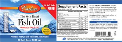 Photo of the Carlson The Very Finest Fish Oil Natural Lemon Flavor label