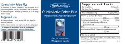 Photo of the Allergy Research Group QuatreActiv Folate Plus label