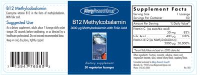Photo of the Allergy Research Group B12 Methylcobalamin label