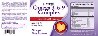 Photo of the Natrol Omega-3-6-9 Complex Lemon Flavor label
