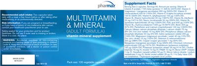 Photo of the Pharmax Multivitamin & Mineral (Adult Formula) label
