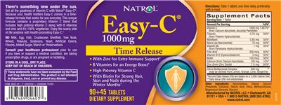 Photo of the Natrol Easy-C 1000 mg label