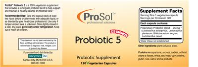 Photo of the ProSol Probiotic 5 label