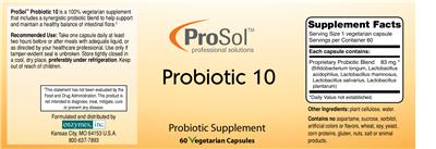 Photo of the ProSol Probiotic 10 label