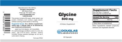 Photo of the Douglas Laboratories Glycine 500 mg label