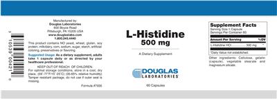 Photo of the Douglas Laboratories L-Histidine 500 mg label