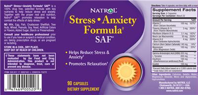 Photo of the Natrol Stress Anxiety Formula SAF label