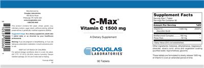 Photo of the Douglas Laboratories C-Max VItamin C 1500 mg label