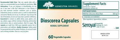 Photo of the Genestra Brands Dioscorea Capsules label
