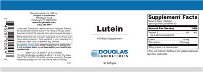 Photo of the Douglas Laboratories Lutein label