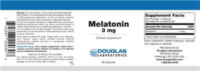 Photo of the Douglas Laboratories Melatonin 3 mg label