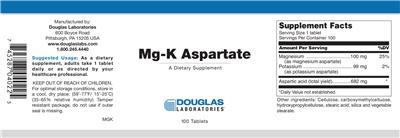 Photo of the Douglas Laboratories Mg-K Aspartate label