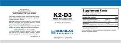 Photo of the Douglas Laboratories K2-D3 with Astaxanthin label