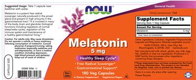 Photo of the NOW Melatonin 5 mg label