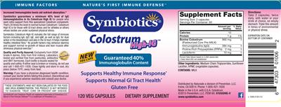 Photo of the Symbiotics Colostrum High-IG label