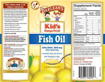 Photo of the Barlean's Kid's Omega Swirl Fish Oil Lemonade label