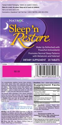 Photo of the Natrol Sleep 'n Restore label