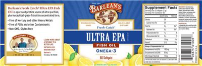 Photo of the Barlean's Fresh Catch Ultra EPA Fish Oil Lemonade Flavor label
