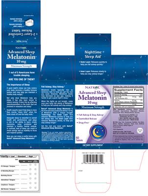 Photo of the Natrol Advanced Sleep Melatonin 10 mg Maximum Strength label