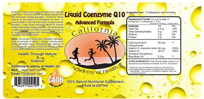 Photo of the California Academy of Health Liquid Coenzyme Q10 Advanced Formula label