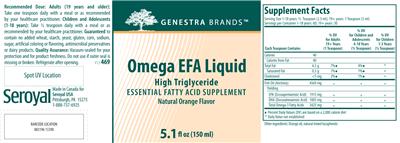Photo of the Genestra Brands Omega EFA Liquid Natural Orange Flavor label