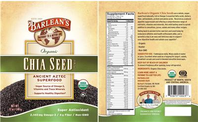 Photo of the Barlean's Organic Chia Seed label