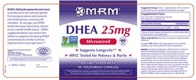Photo of the MRM DHEA 25 mg label
