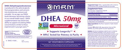 Photo of the MRM DHEA 50 mg label
