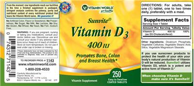 Sunvite Vitamin D3 400 IU