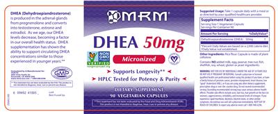 Photo of the MRM DHEA 50 mg label
