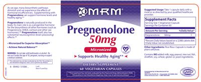 Photo of the MRM Pregnenolone 50 mg label