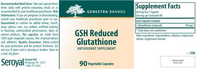 Photo of the Genestra Brands GSH Reduced Glutathione label
